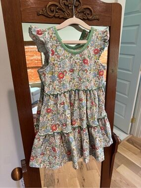 Floral Tiered Ruffle Dress in Green Trim #1